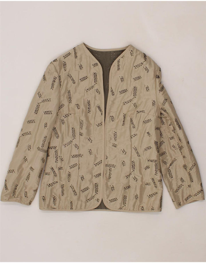 VINTAGE Womens Loose Fit Open Blazer Jacket UK 10 Small  Beige Geometric Vintage Vintage and Second-Hand Vintage from Messina Hembry 