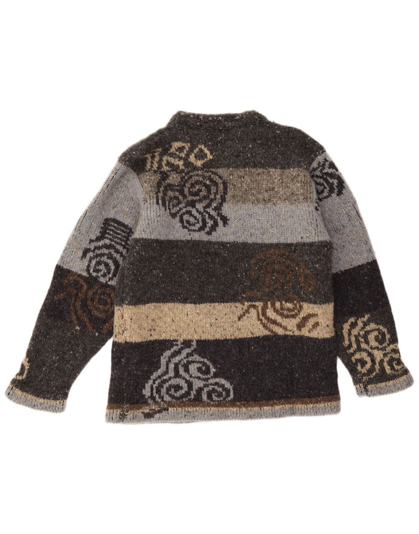 Maglione da donna con scollo a barca Siochain UK 14 Lana nuova a righe grigie grandi