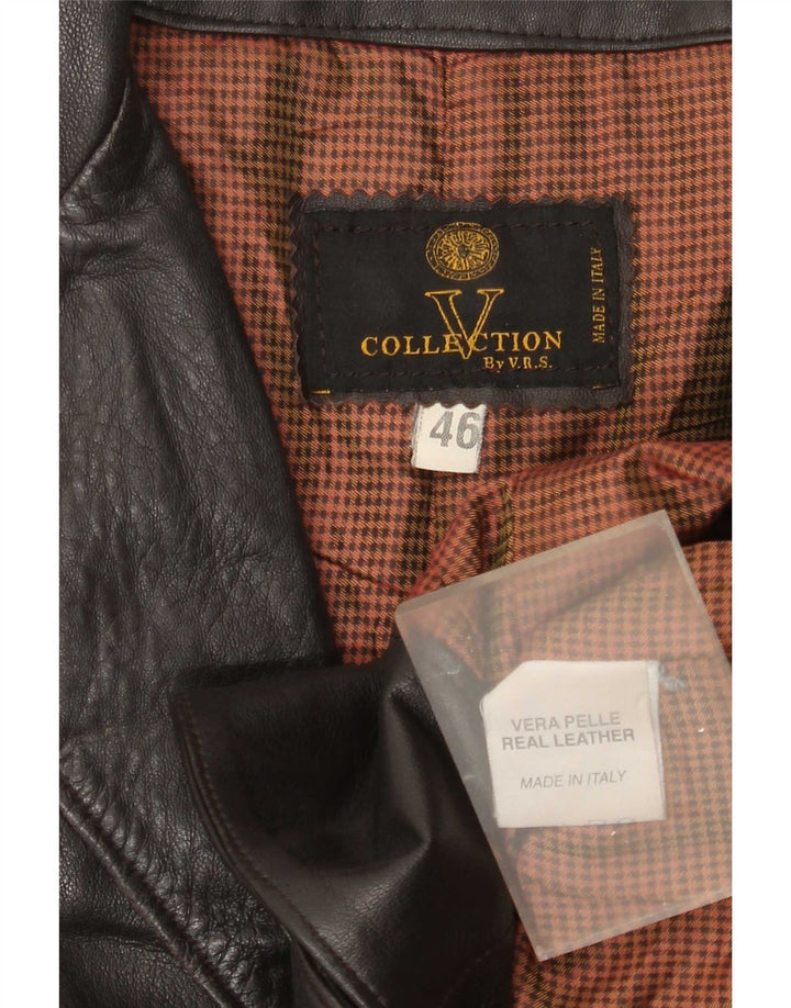 Giacca blazer in pelle vintage da donna a 1 bottone IT 46 grande nera