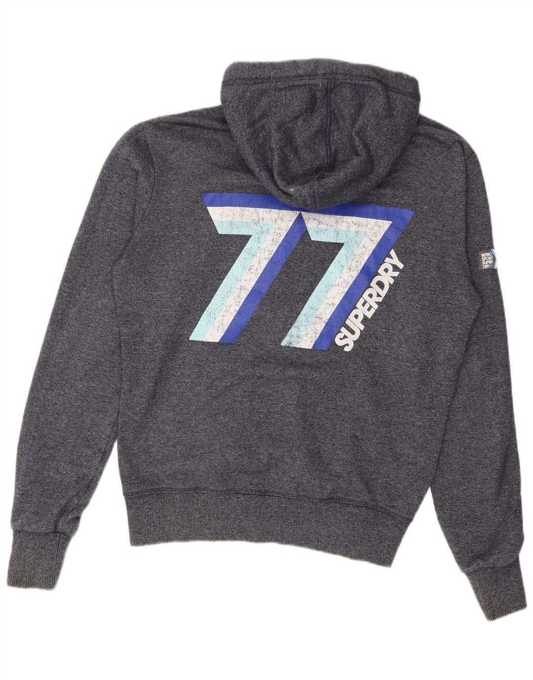 Maglione con cappuccio e zip grafica da uomo SUPERDRY in cotone blu navy medio