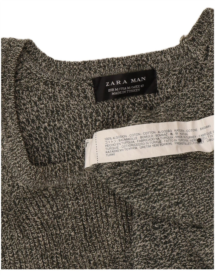 Maglione girocollo da uomo Zara in cotone mélange grigio medio