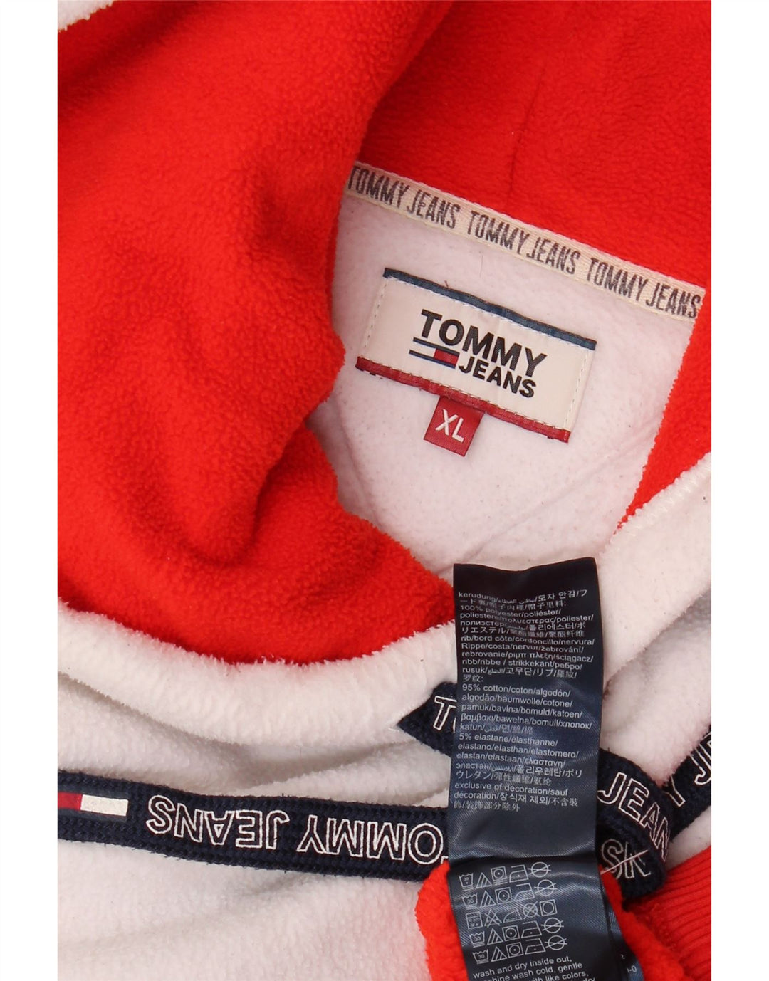 TOMMY HILFIGER Maglione in pile con cappuccio da uomo XL Poliestere color block rosso