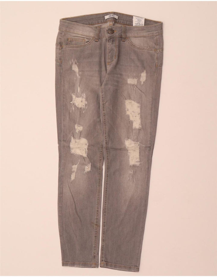 LIU JO Womens Distressed Slim Jeans W29 L27 Grey Cotton
