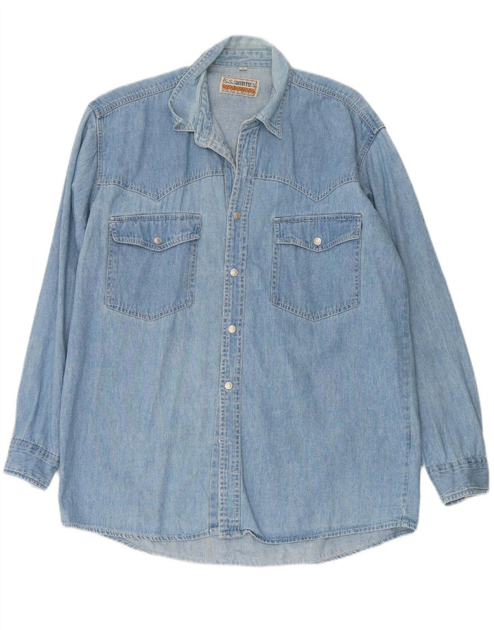 S.S.SHIRTIES Mens Denim Shirt Medium Blue Cotton