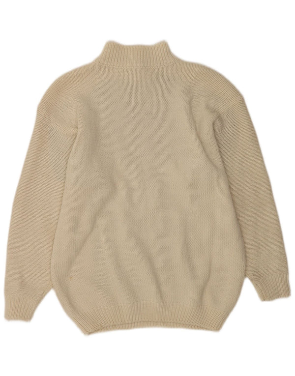 Maglione maglione vintage da donna con collo a bottoni UK 16 grande bianco sporco
