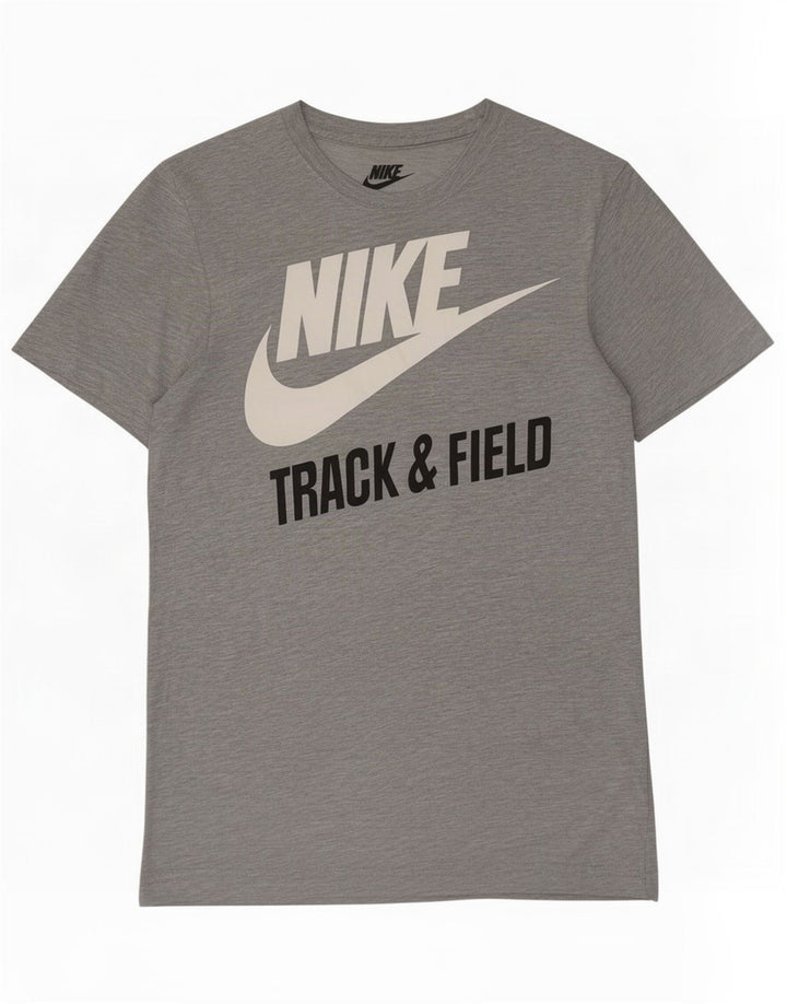T-shirt grafica Nike da uomo slim fit, top in poliestere chiazzato grigio medio