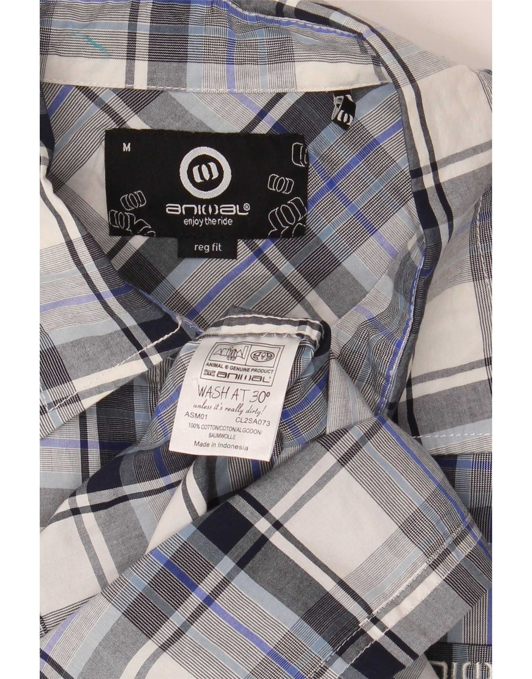 Camicia a maniche corte da uomo Animal in cotone a quadri blu medio