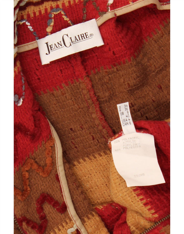 JEAN CLAIRE Maglione cardigan da donna UK 8 Piccolo acrilico a strisce rosse