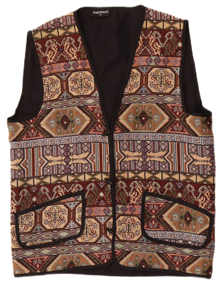 Gilet vintage da uomo XL marrone geometrico