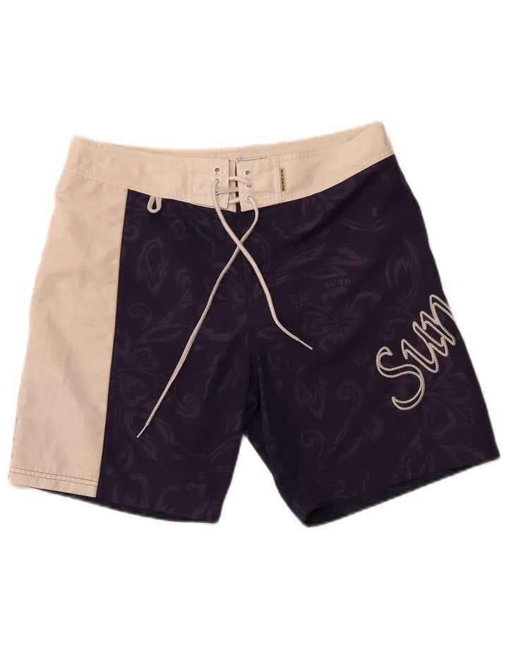 Pantaloncini da bagno grafici da uomo SUNDEK poliestere floreale medio blu navy