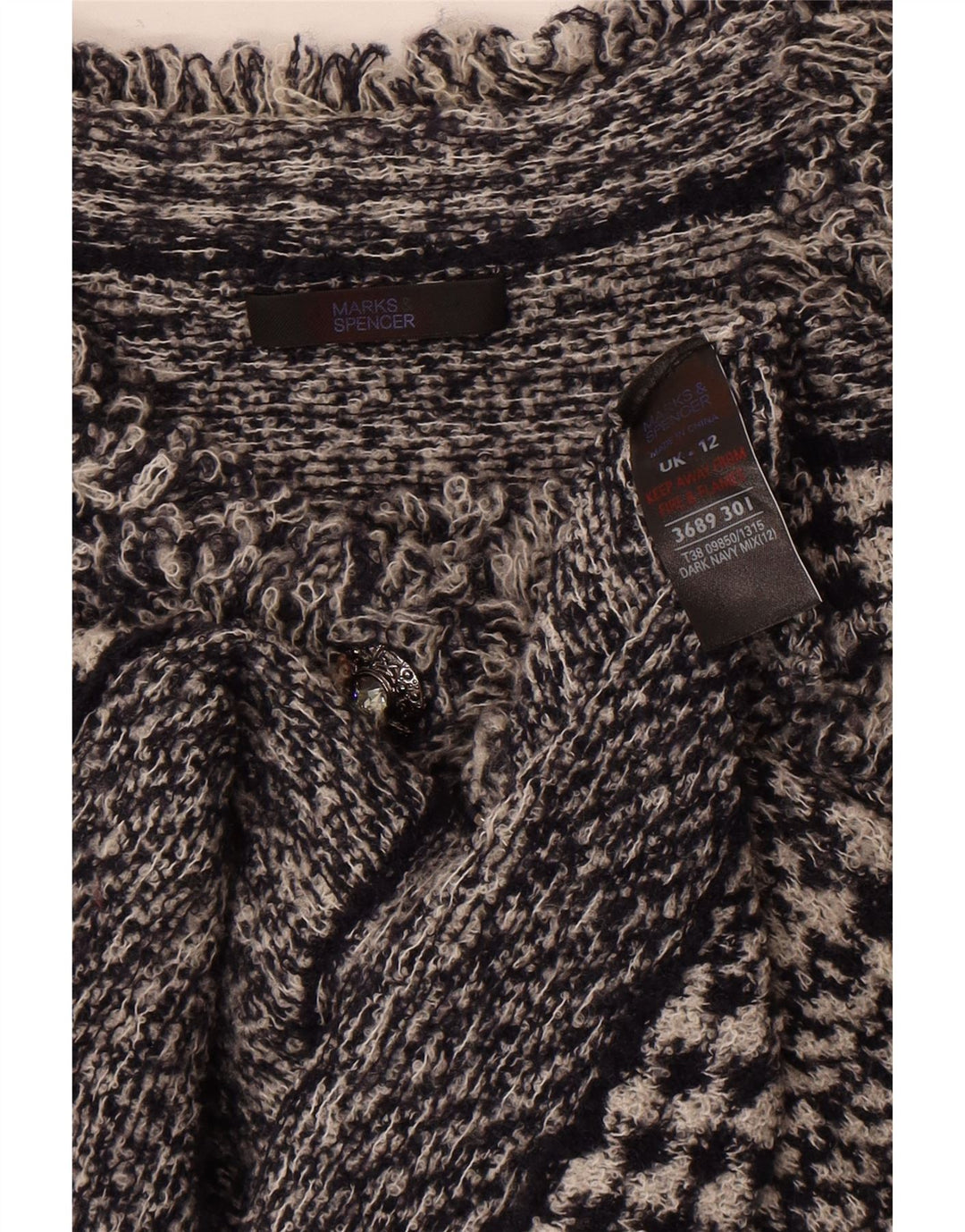 Maglione cardigan da donna Marks & Spencer UK 12 medio blu navy pied de poule