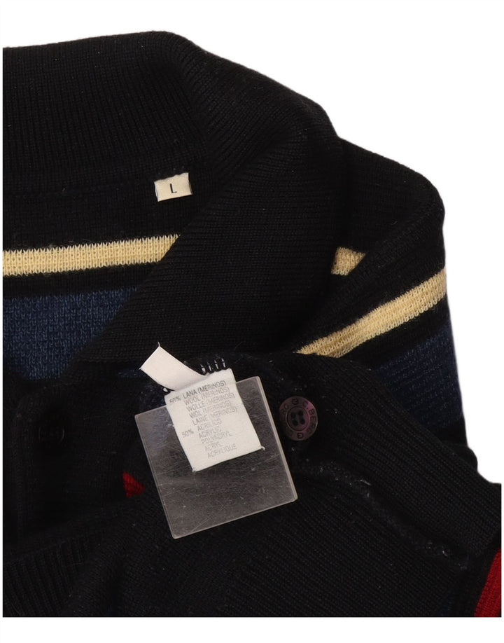 Maglione vintage da uomo con collo alto in lana a righe nere grandi