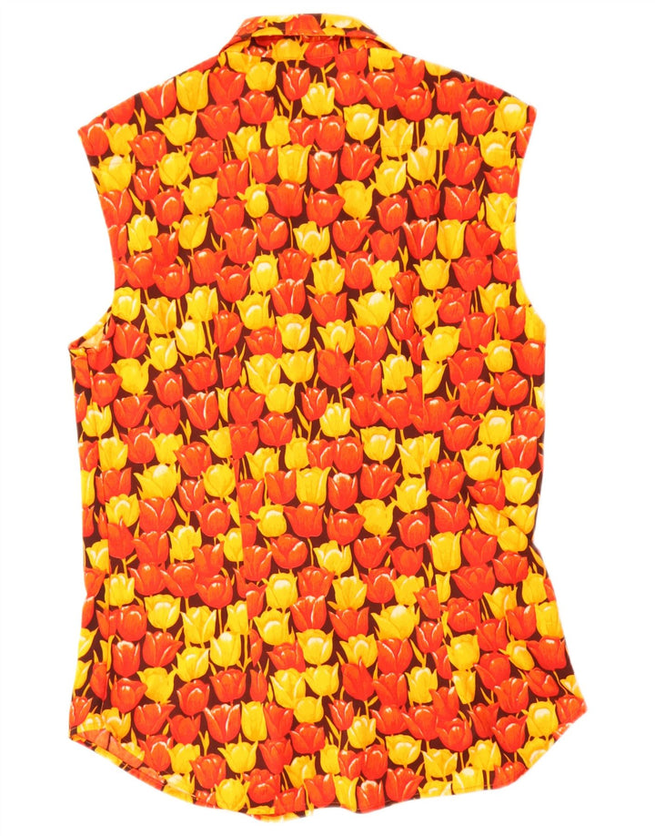 Camicia senza maniche vintage da uomo in poliestere floreale multicolore