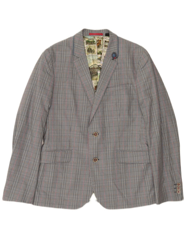 Giacca blazer da uomo a 2 bottoni Ted Baker taglia 4 grande cotone a quadri grigio