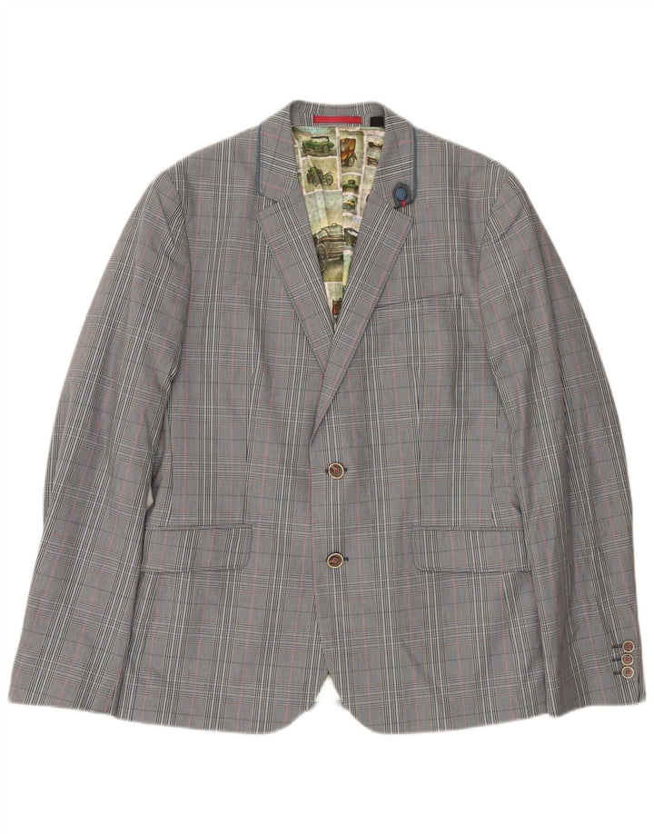 Giacca blazer da uomo a 2 bottoni Ted Baker taglia 4 grande cotone a quadri grigio