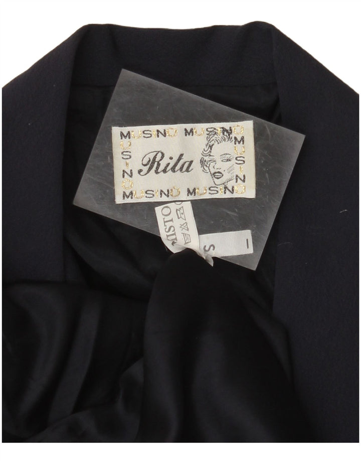 Giacca blazer lunga da donna VINTAGE UK 10 piccola blu navy