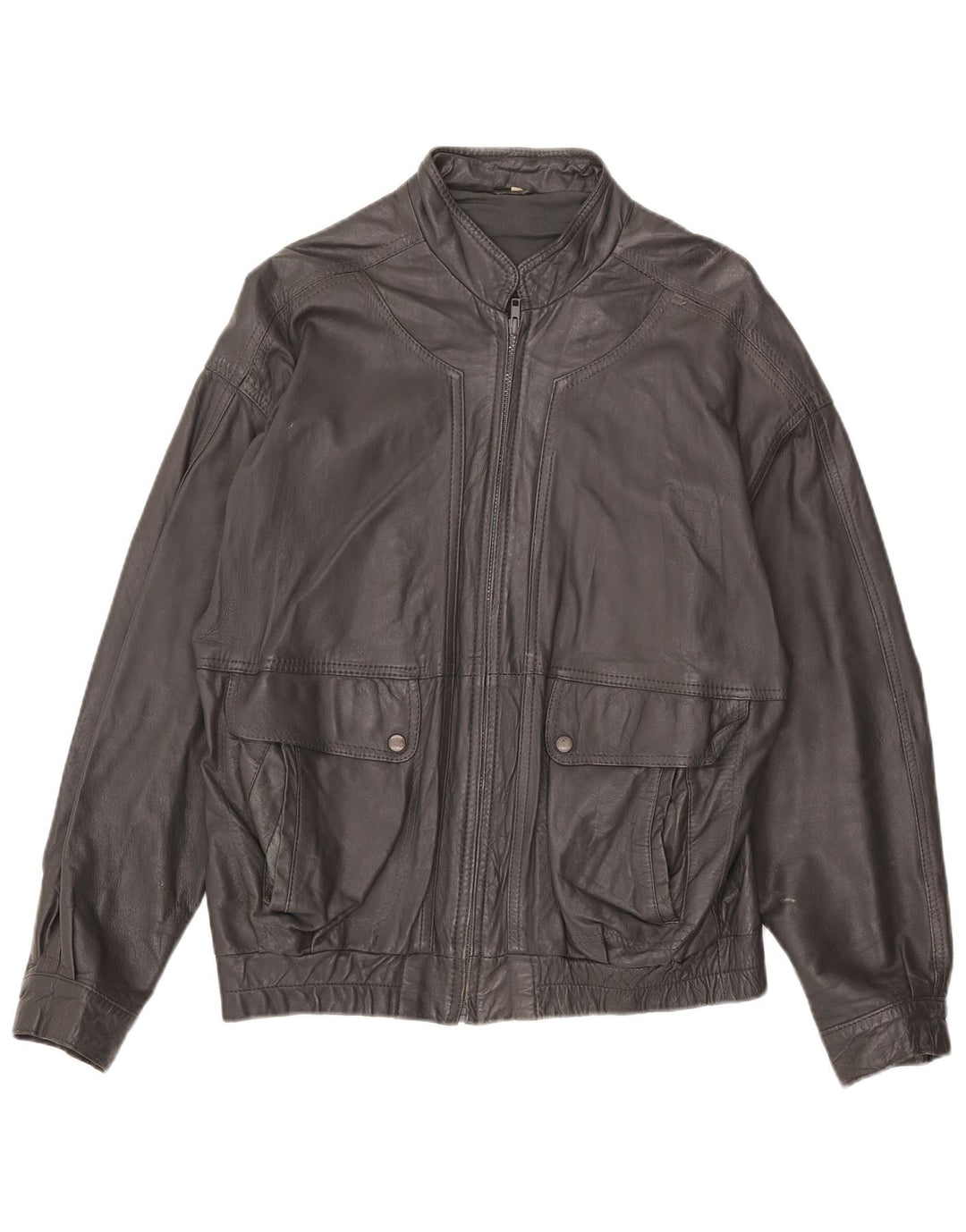 Giacca in pelle vintage da uomo IT 54 2XL Grigia