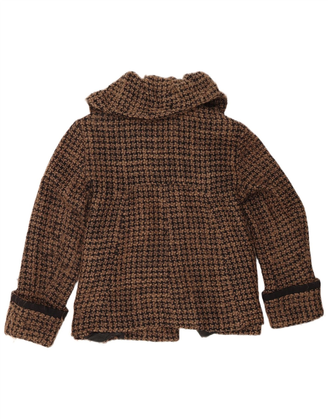Giacca blazer a 4 bottoni da donna Zara UK 16 grande lana pied de poule marrone