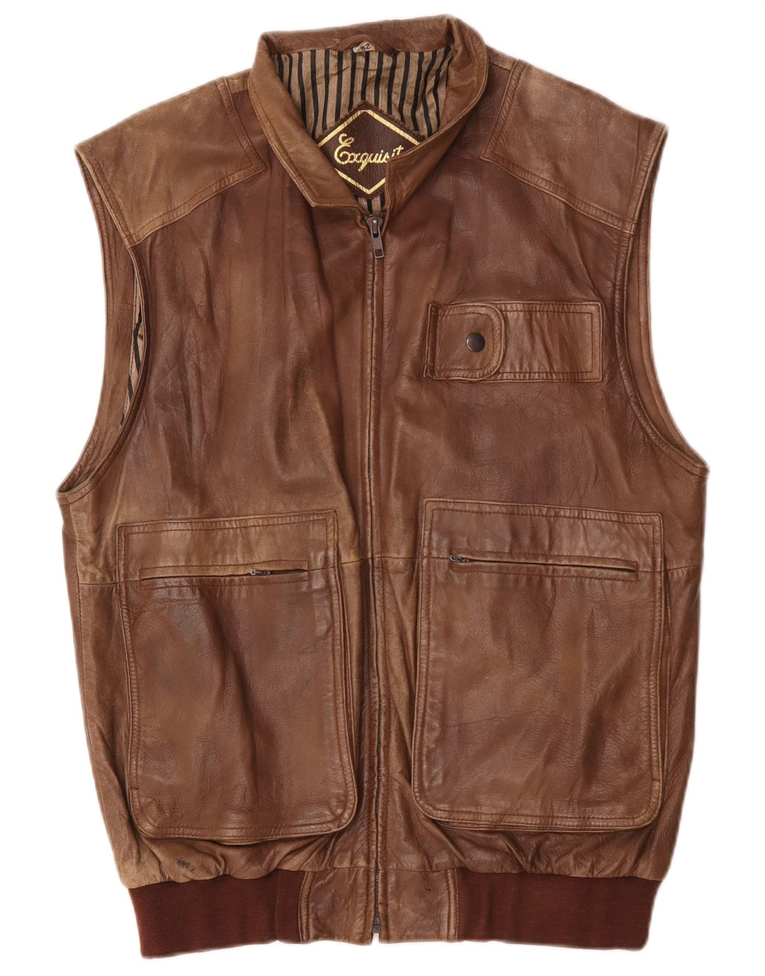 Gilet utility in pelle da uomo Exquisit IT 52 XL Marrone