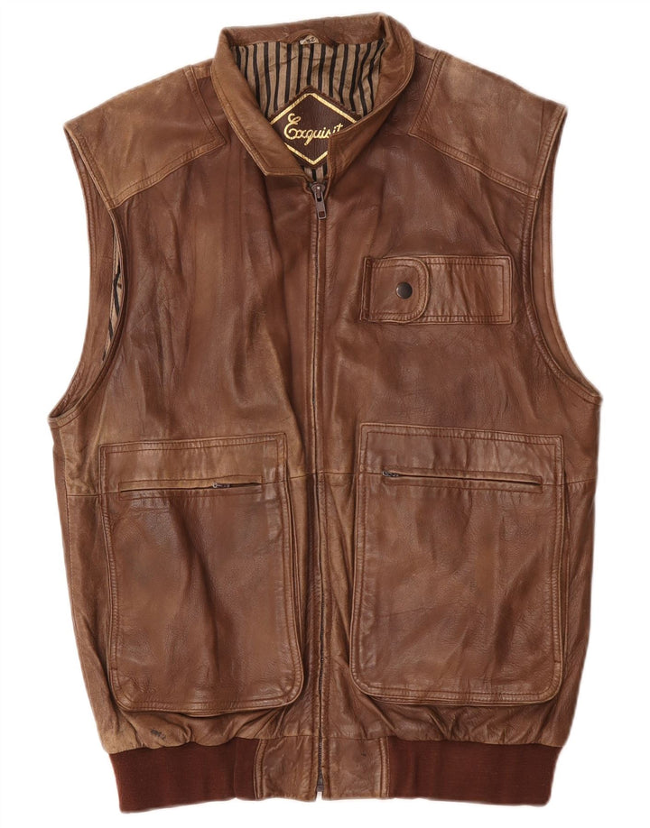 Gilet utility in pelle da uomo Exquisit IT 52 XL Marrone
