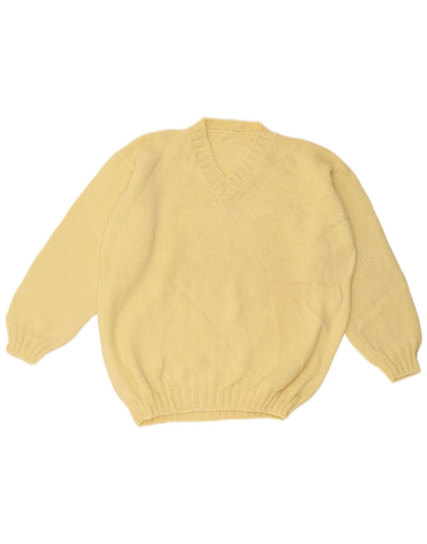 Maglione vintage da uomo con scollo a V grande giallo