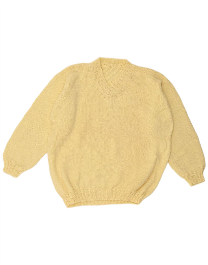 Maglione vintage da uomo con scollo a V grande giallo