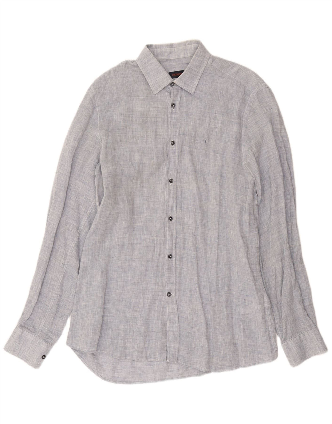 Camicia Trussardi Uomo Taglia 39 Lino Puntinato Blu Medio