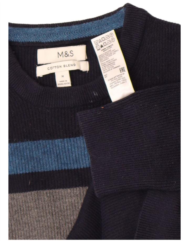 Maglione maglione girocollo da uomo Marks & Spencer color block medio blu navy
