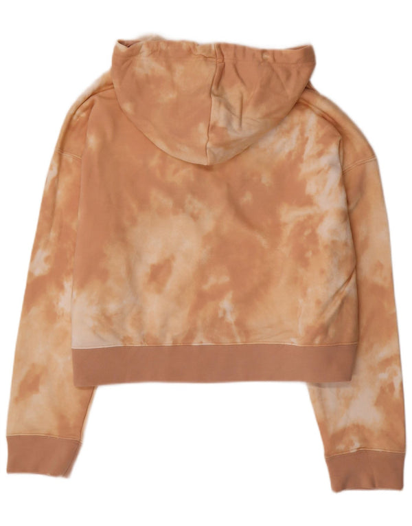 Adidas Donna Felpa con cappuccio grafica corta Felpa UK 14 Large Beige Tie Dye Cotton
