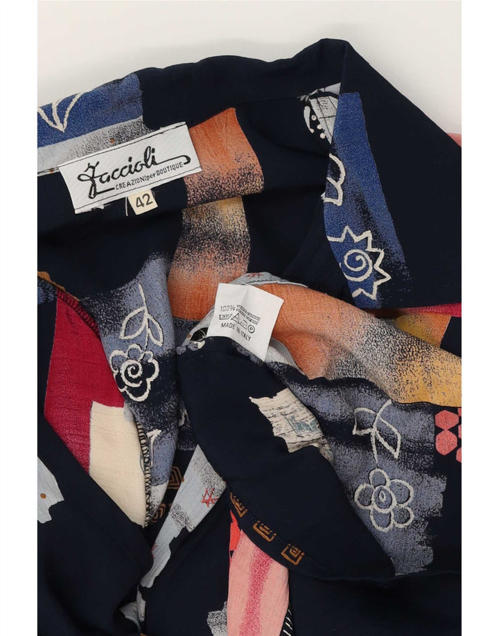 Camicetta da donna vintage vestibilità ampia IT 42 Patchwork blu navy medio