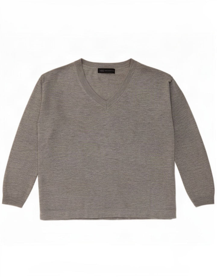 Maglione oversize con scollo a V da donna Marks & Spencer UK 10 piccolo grigio