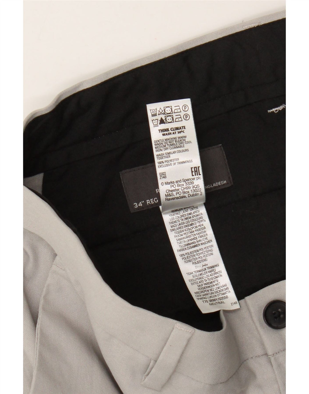 Pantaloni chino vestibilità regolare da uomo Marks & Spencer W34 L31 poliestere grigio