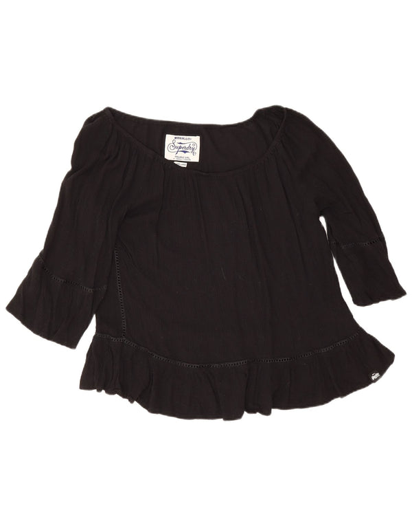 Camicetta da donna con maniche a 3/4 Superdry UK 16 Large in viscosa nera