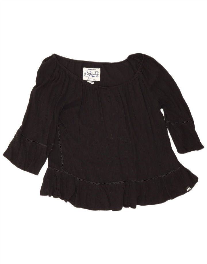 Camicetta da donna con maniche a 3/4 Superdry UK 16 Large in viscosa nera