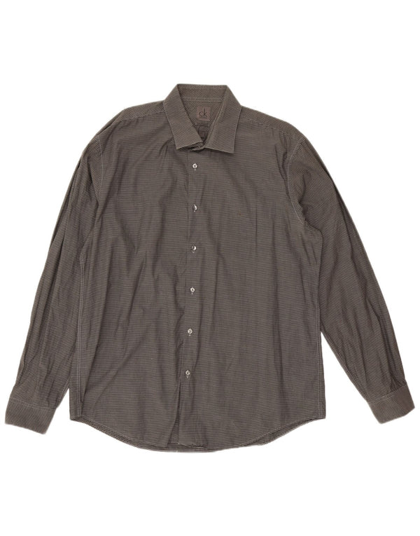 Camicia slim fit da uomo Calvin Klein taglia 44 17 1/2 XL cotone a quadretti grigio
