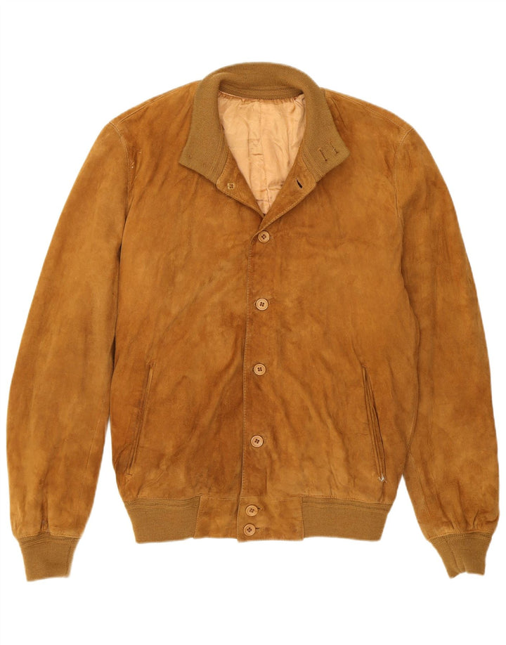 Giubbotto bomber vintage in pelle scamosciata da uomo IT 50 in pelle beige medio