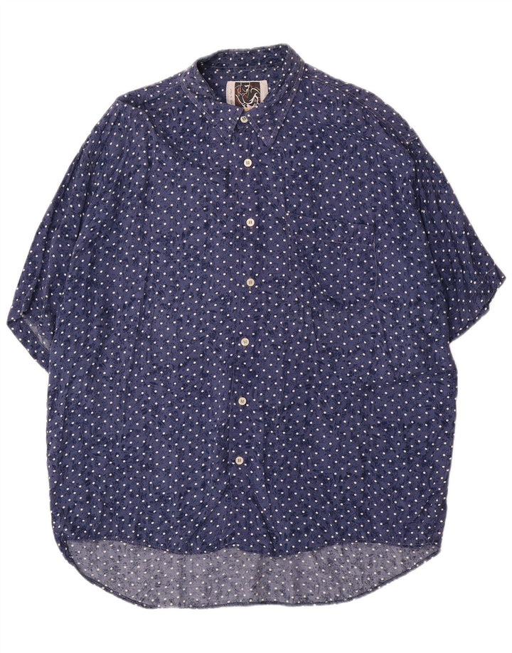 KANTAROS Camicia a maniche corte da uomo XL in viscosa maculata blu navy