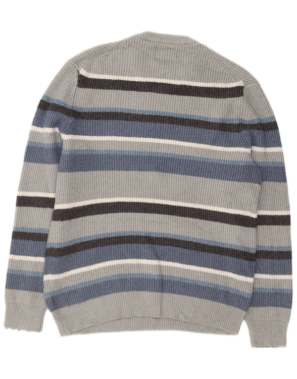 Maglione maglione girocollo da uomo Marks & Spencer, poliammide a righe grigie grandi