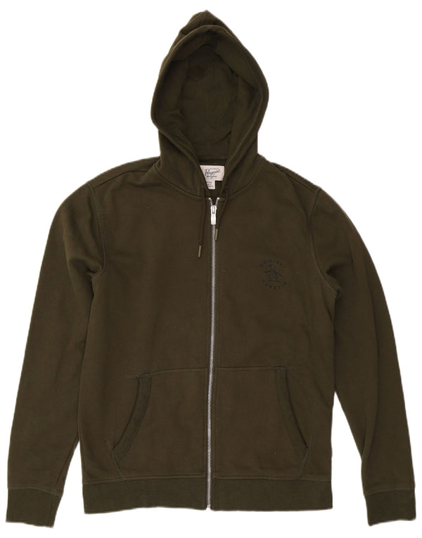 PENGUIN Felpa con cappuccio e zip da uomo piccola in cotone kaki