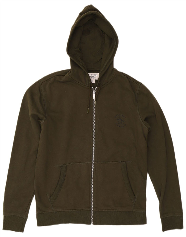 PENGUIN Felpa con cappuccio e zip da uomo piccola in cotone kaki