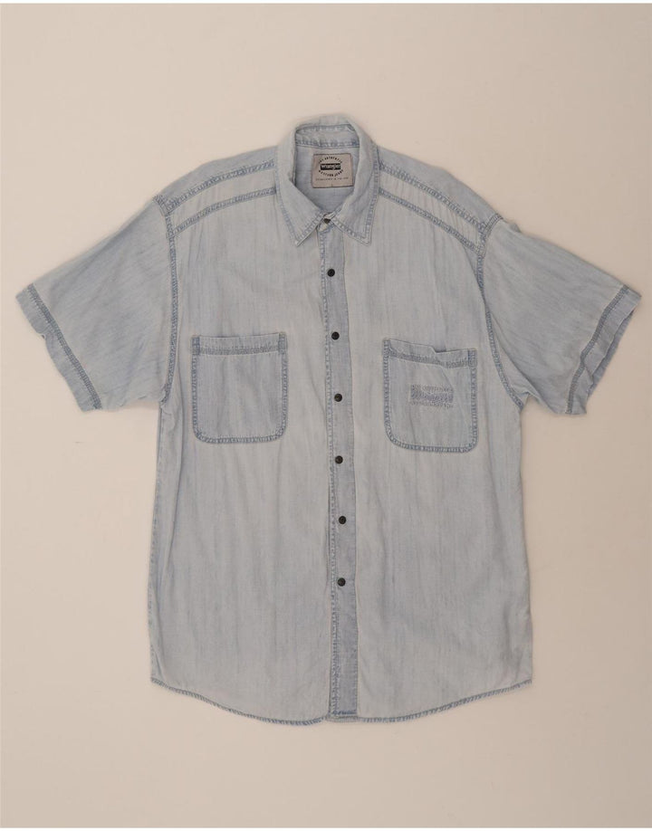 WRANGLER Mens Short Sleeve Denim Shirt Large Blue Cotton Vintage Wrangler and Second-Hand Wrangler from Messina Hembry 
