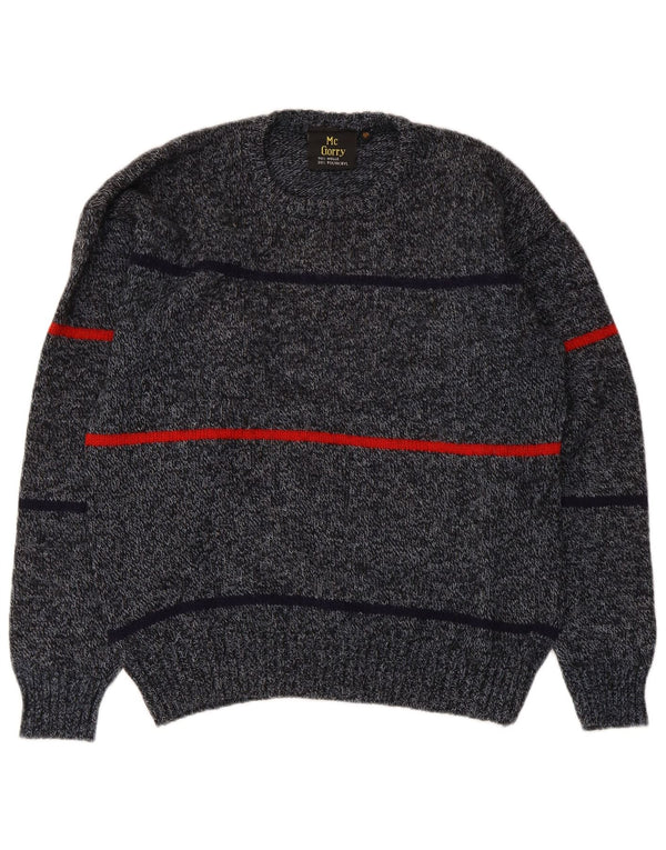Maglione vintage da uomo girocollo IT 50 in lana a righe grigio medio