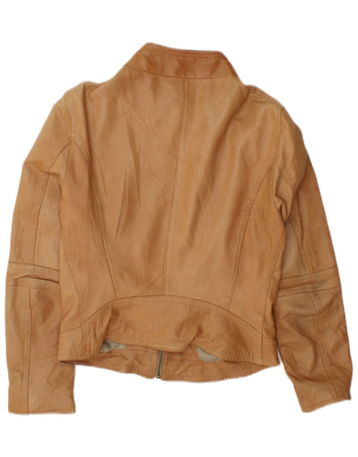 Sandro Ferrone Giacca in pelle corta da donna UK 14 Grande pelle marrone