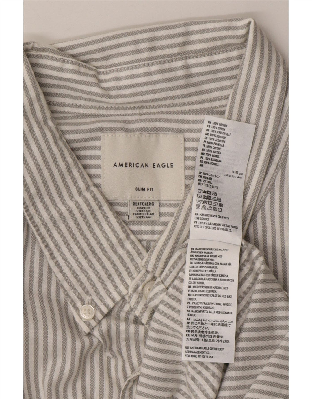 AMERICAN EAGLE Camicia da uomo slim fit XL in cotone gessato grigio