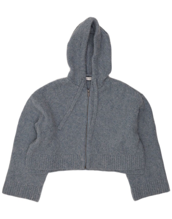 Maglione cardigan con cappuccio corto oversize da donna Zara UK 10 piccolo acrilico blu