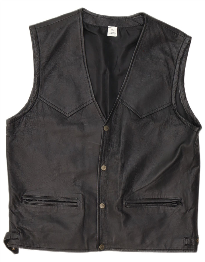 Gilet in pelle da uomo vintage UK 42 XL in pelle nera