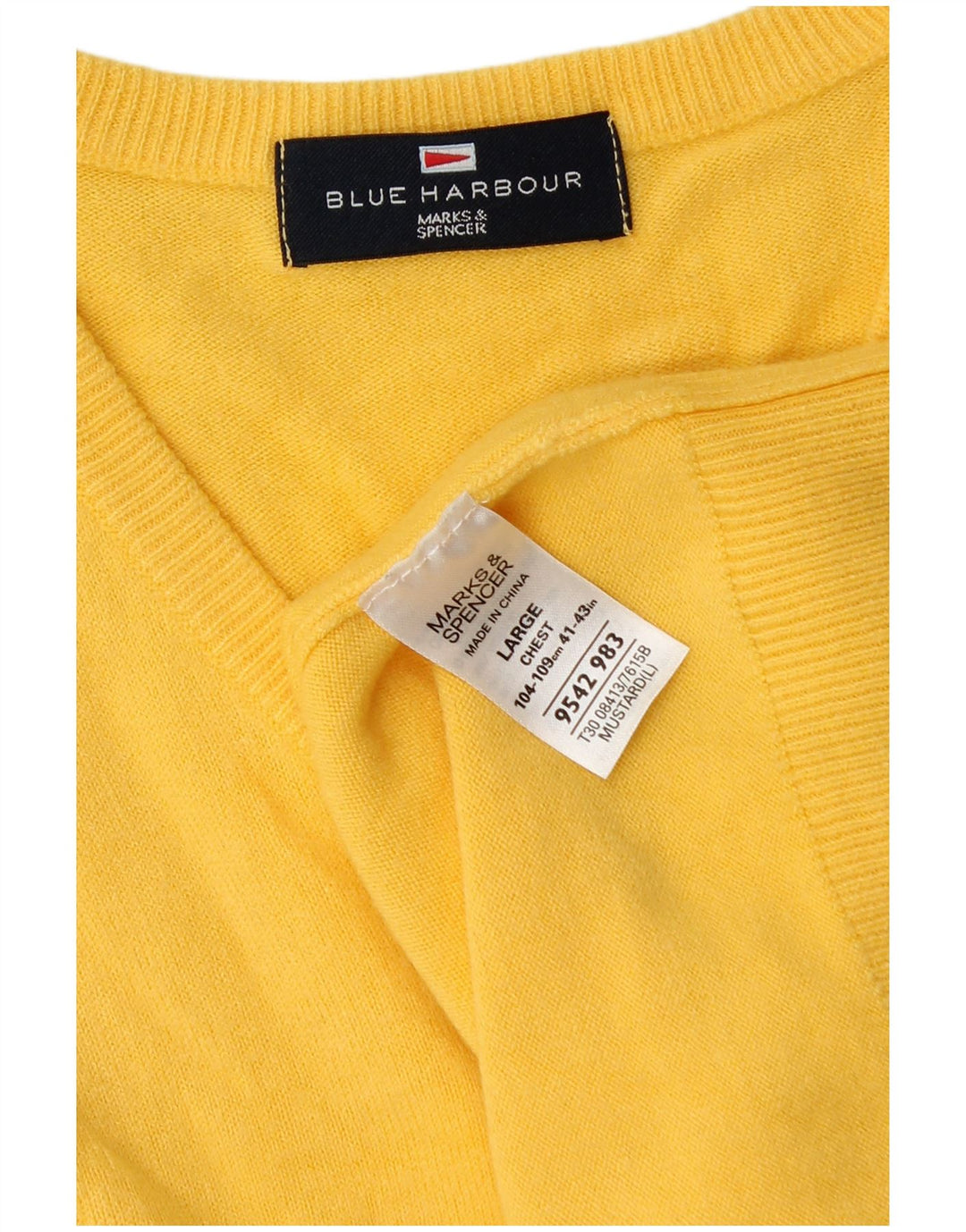 Maglione maglione con scollo a V blu Harbour da uomo Marks & Spencer grande giallo