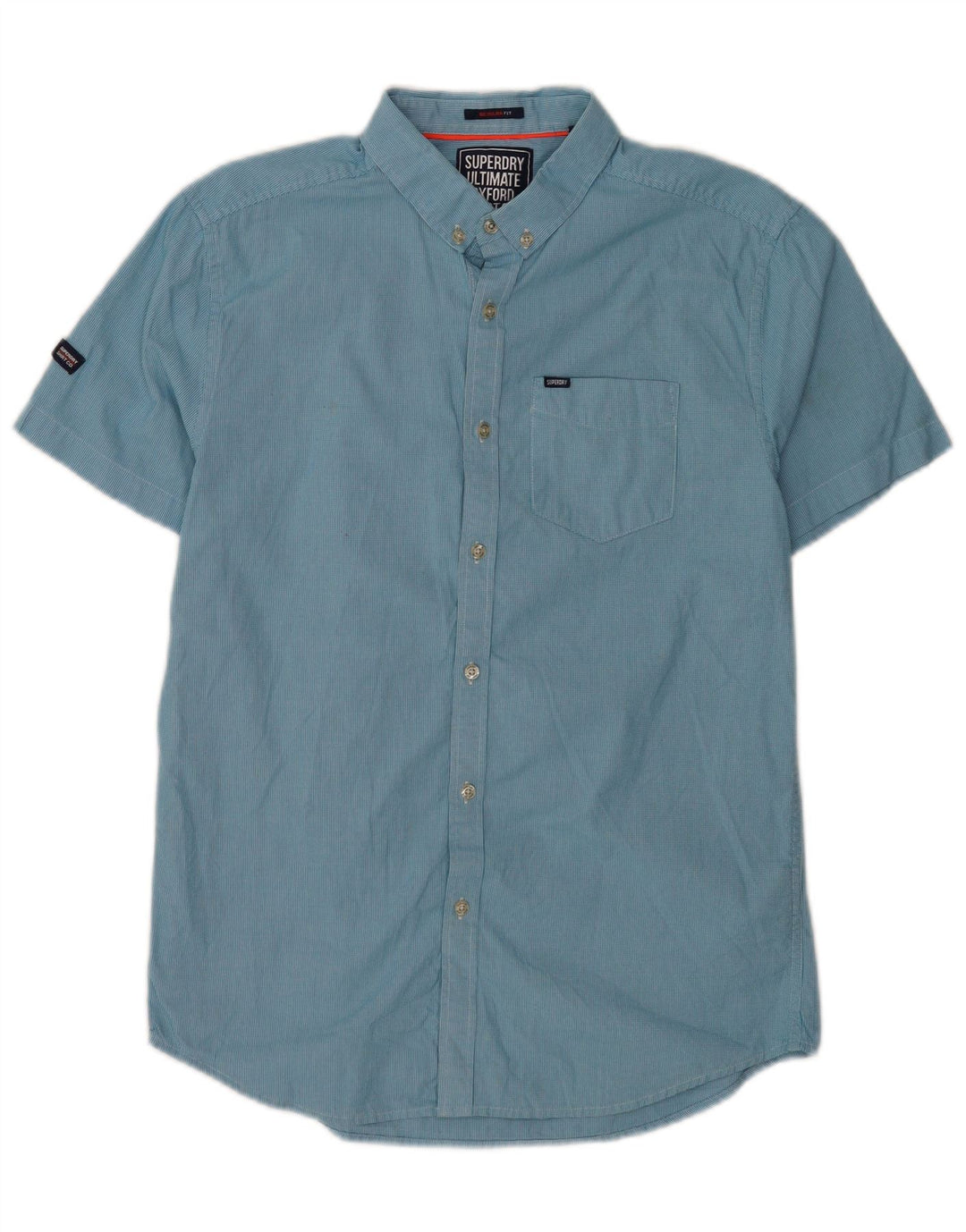 Camicia da uomo a maniche corte con vestibilità regolare Superdry, in cotone pied de poule blu medio