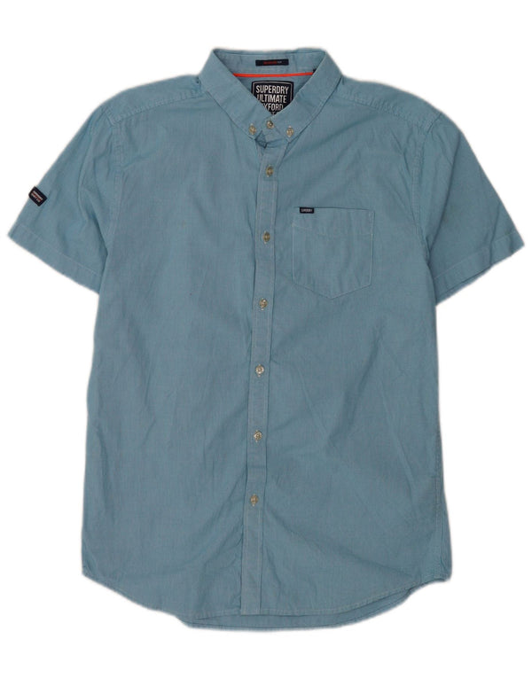 Camicia da uomo a maniche corte con vestibilità regolare Superdry, in cotone pied de poule blu medio