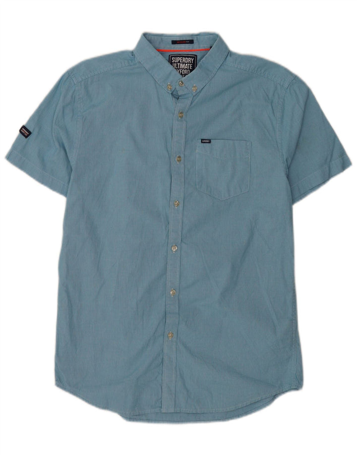 Camicia da uomo a maniche corte con vestibilità regolare Superdry, in cotone pied de poule blu medio